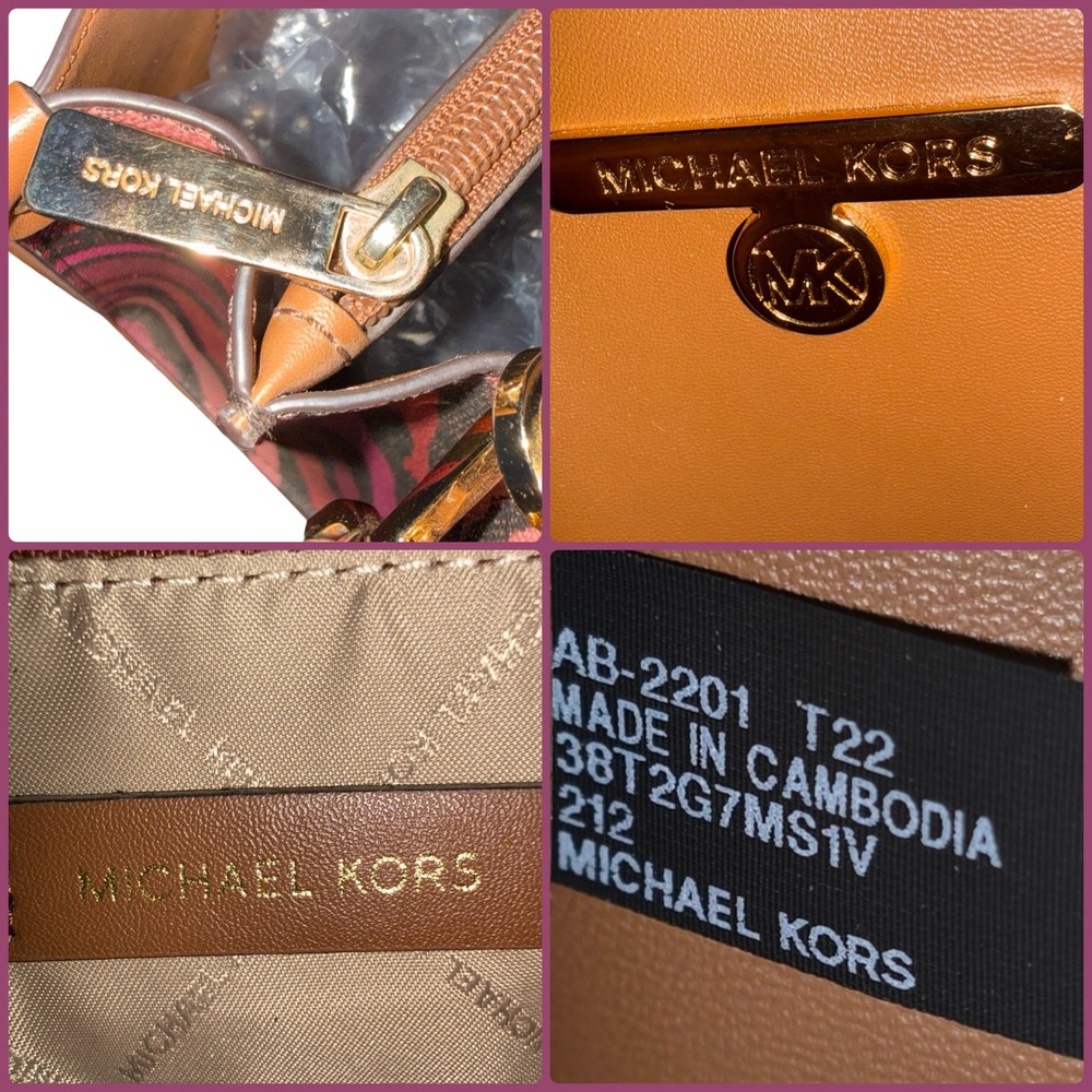 Michael Kors Maple Small Satchel Zebra Print Brown Multi Crossbody Bag Pink - Picture 13 of 15